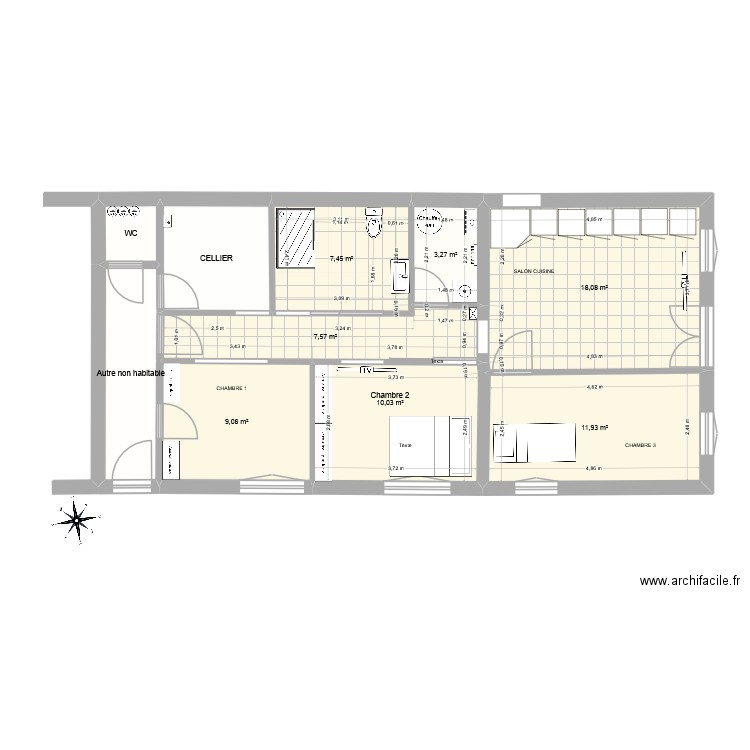 12.25 ZONES A CHAUFFER. Plan de 10 pièces et 81 m2
