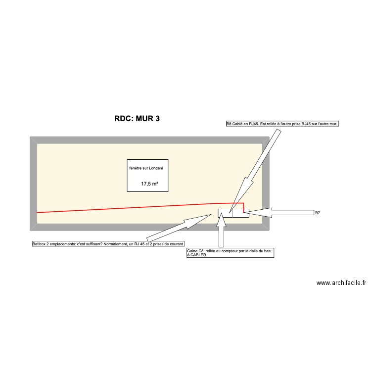 mur RDC longani. Plan de 1 pièce et 18 m2