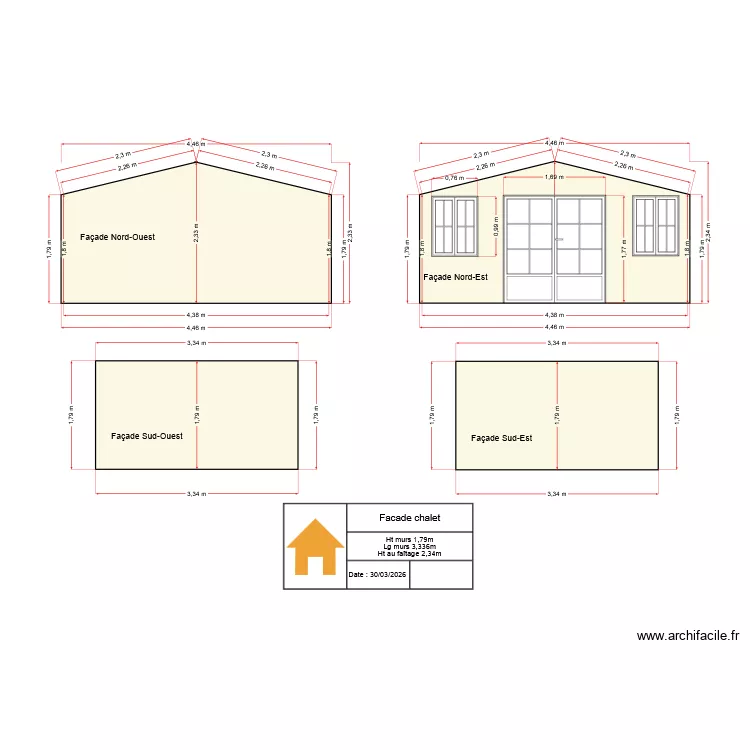 Facade chalet. Plan de 