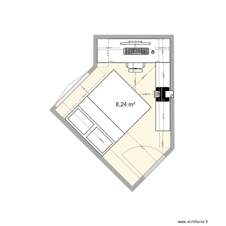 Bureau. Plan de 1 pièce et 8 m2