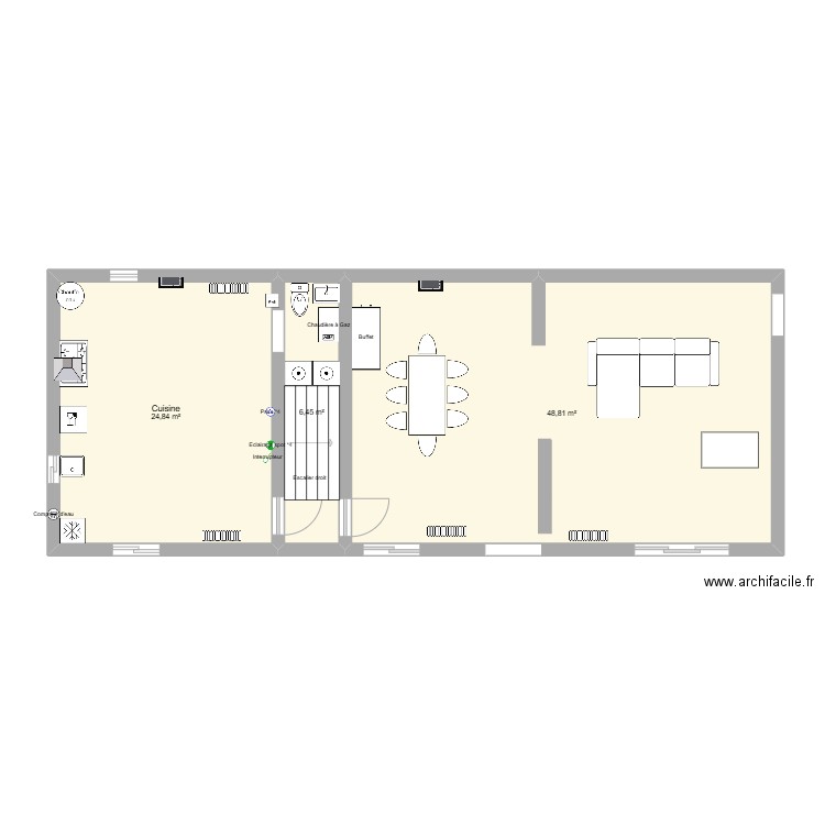 RDC LAUDUN. Plan de 3 pièces et 80 m2
