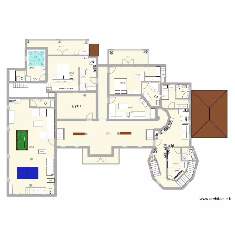 ETAGE DEUX. Plan de 17 pièces et 299 m²