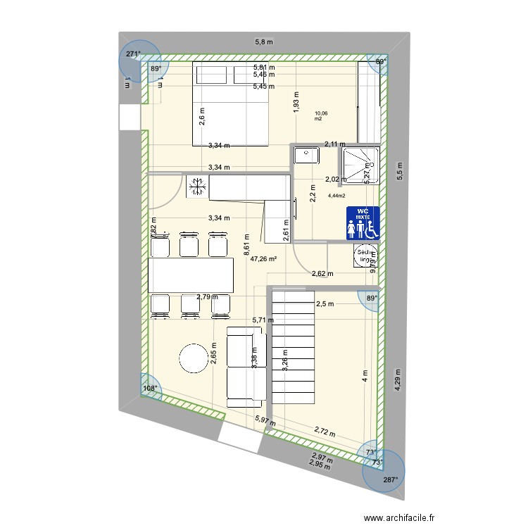 plan 2d. Plan de 2 pièces et 99 m2