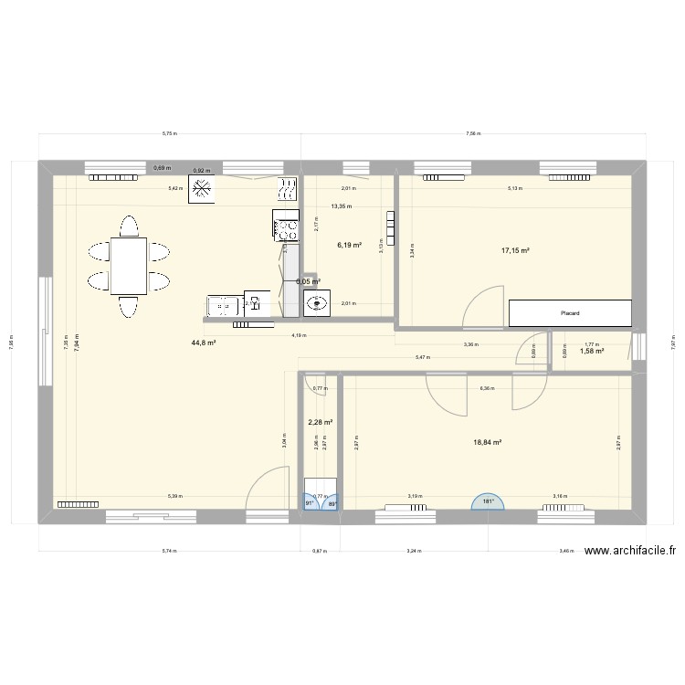 Etage V4 modif SDB et Chambre1 et cuisine. Plan de 14 pièces et 205 m2
