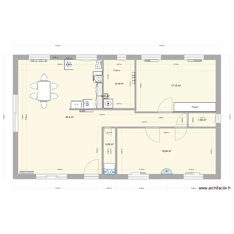 Etage V4 modif SDB et Chambre1 et cuisine. Plan de 0 pièce et 0 m2