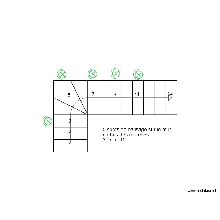 escalier spots de balisage. Plan de 0 pièce et 0 m2