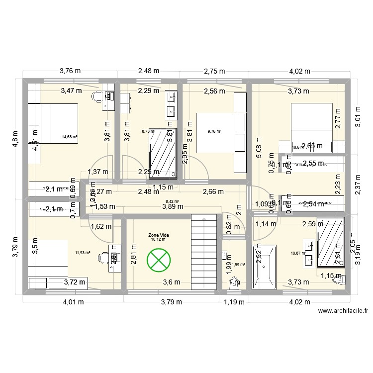 Etage 1. Plan de 9 pièces et 95 m2