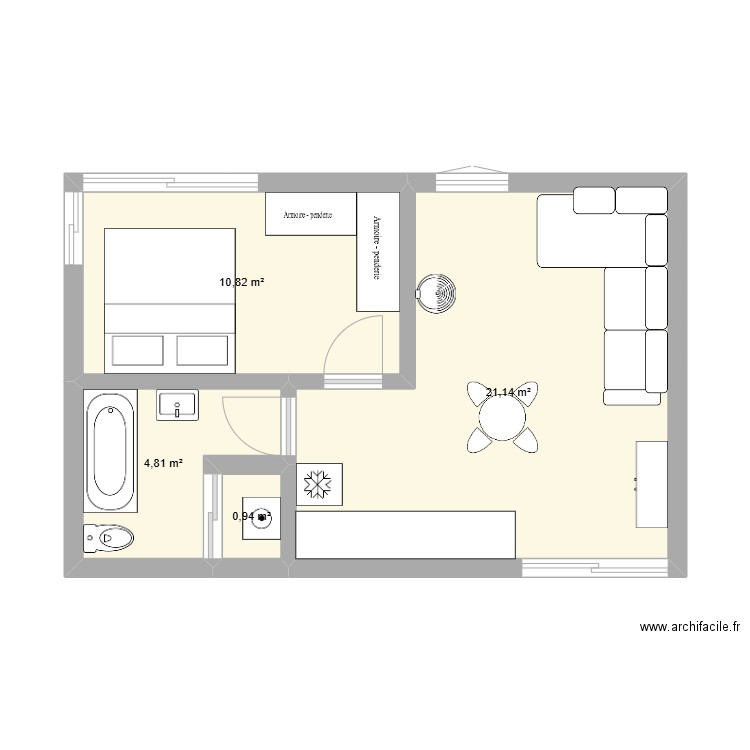 Grange. Plan de 4 pièces et 38 m2