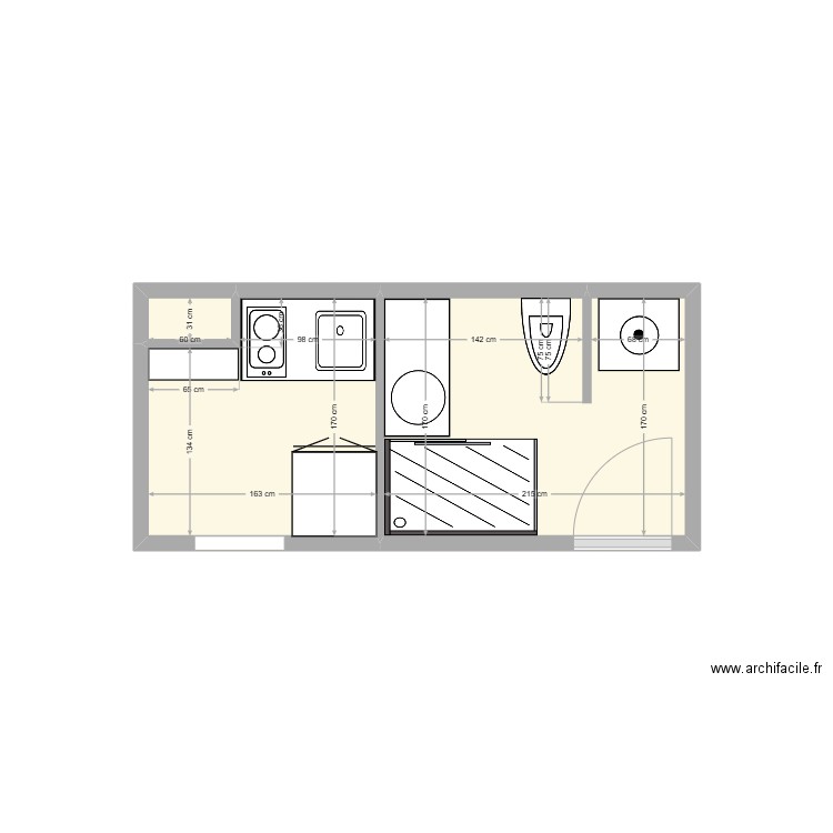 Cuisine/sdb. Plan de 0 pièce et 0 m2
