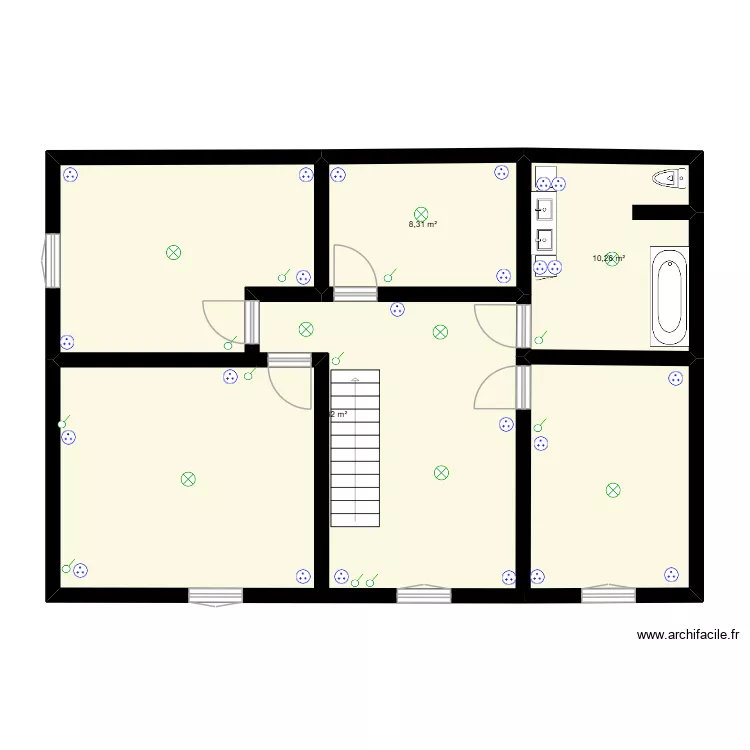plan &eacute;l&egrave;ctricit&eacute; premi&egrave;re &eacute;tage. Plan de 3 pièces et 87 m²