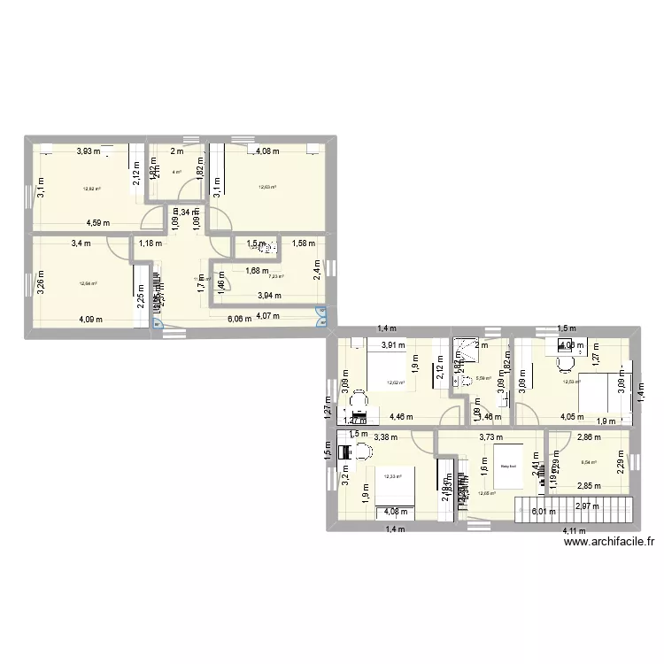&eacute;tage. Plan de 13  et 125 m²