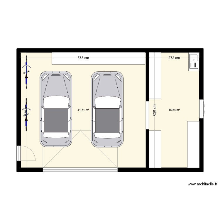 Plan double garage atelier chaulgnes. Plan de 2 pièces et 59 m2