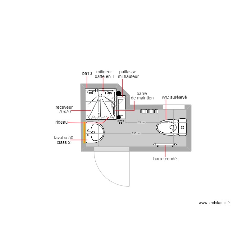 barbe roussel. Plan de 1 pièce et 2 m2