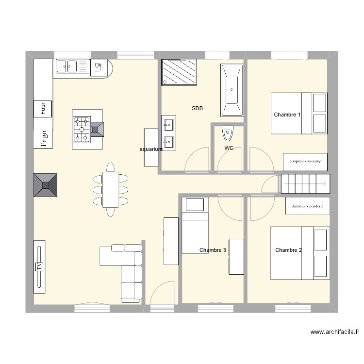 etage maison. Plan de 7 pièces et 78 m2