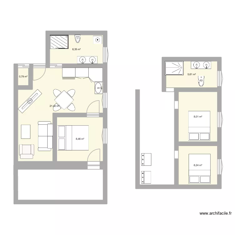 apart3. Plan de 7 et 57 m² apart3. Plan de 7 et 57 m²
