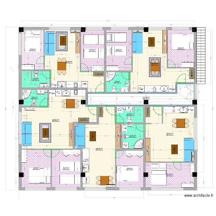 3th Floor 5.1.Bon Version 2.1. Plan de 19 pièces et 218 m2