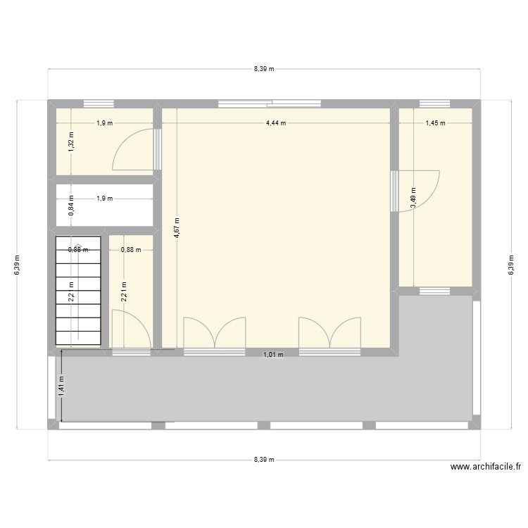 Maison hotte. Plan de 7 pièces et 46 m2