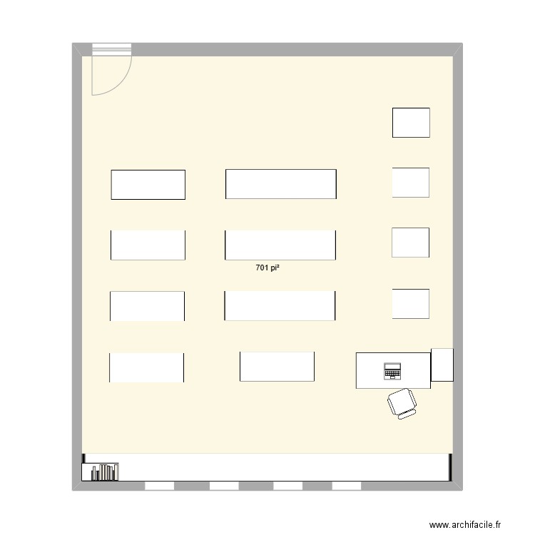 classe. Plan de 1 pièce et 65 m2