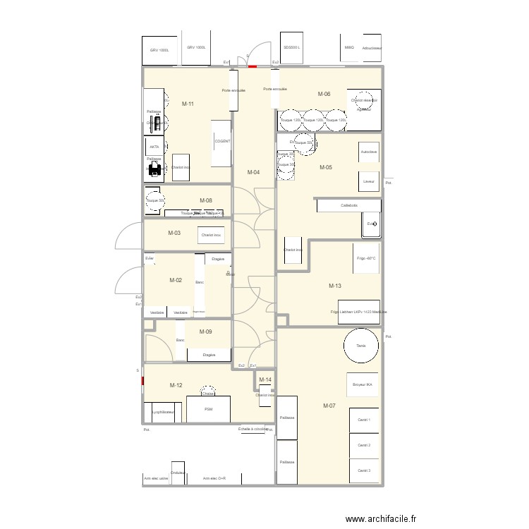 Sorties d'urgence. Plan de 14 pièces et 100 m2