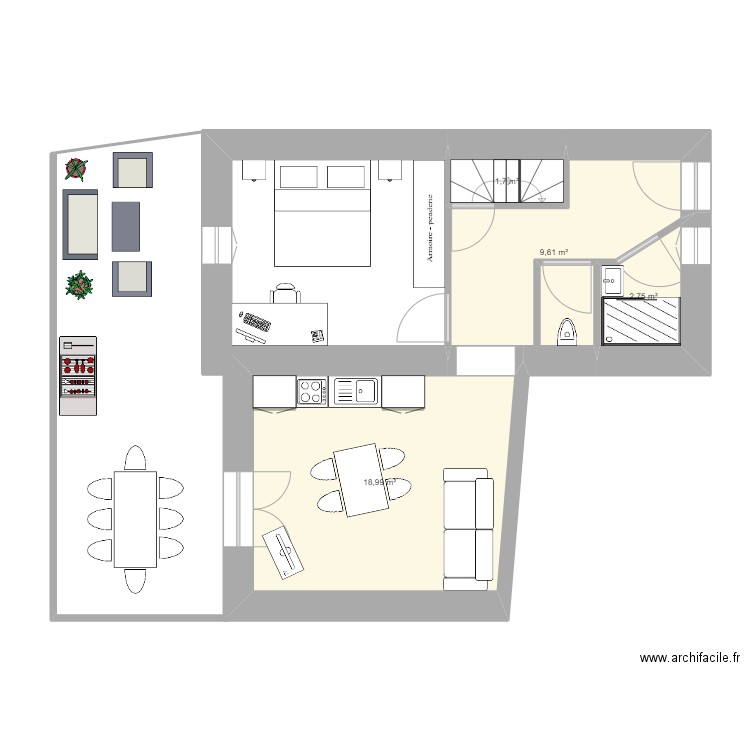 creux. Plan de 4 pièces et 33 m2