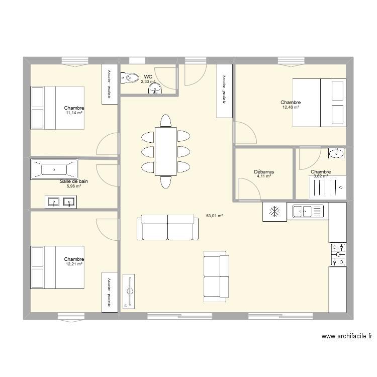 PLAN LUCIE 5. Plan de 8 pièces et 105 m2