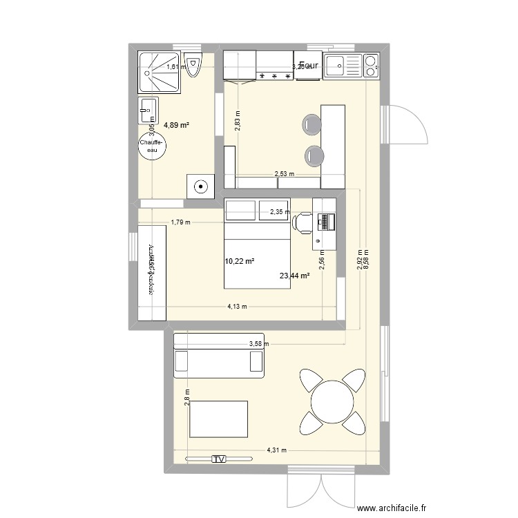 DESROCHERS apres modif. Plan de 3 pièces et 39 m2
