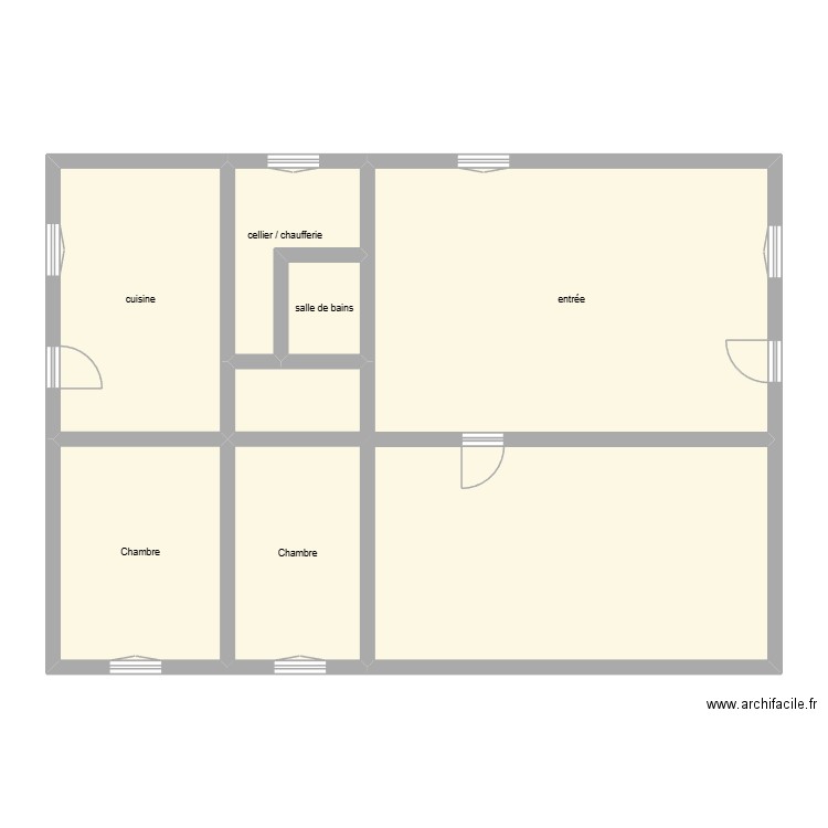 DENYS RDC état initial. Plan de 6 pièces et 82 m2