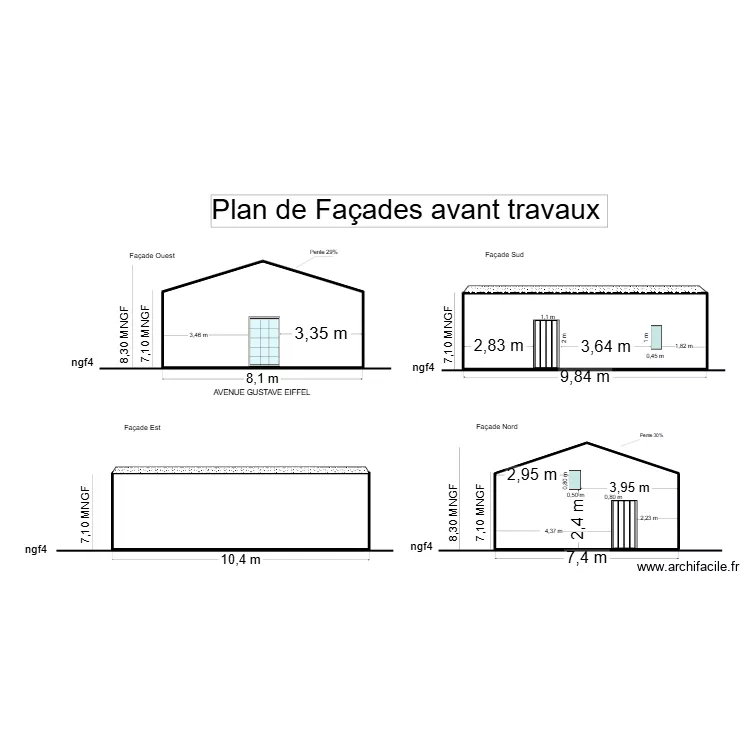 facade PLANOSS. Plan de 4  et 118 m²