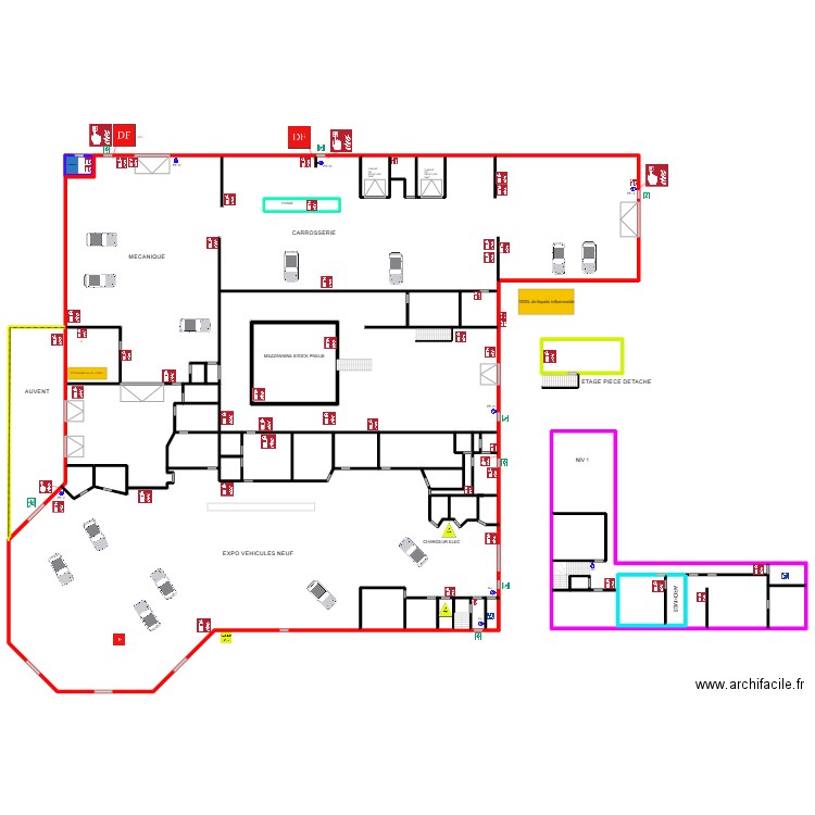 Ford store CAEN. Plan de 42 pièces et 2586 m2