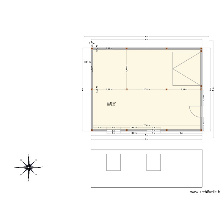 garage projet 1. Plan de 1 pièce et 45 m2