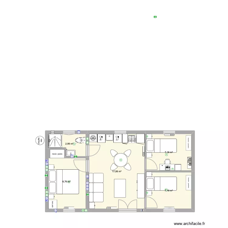 salle de bain annexe. Plan de 5  et 44 m²