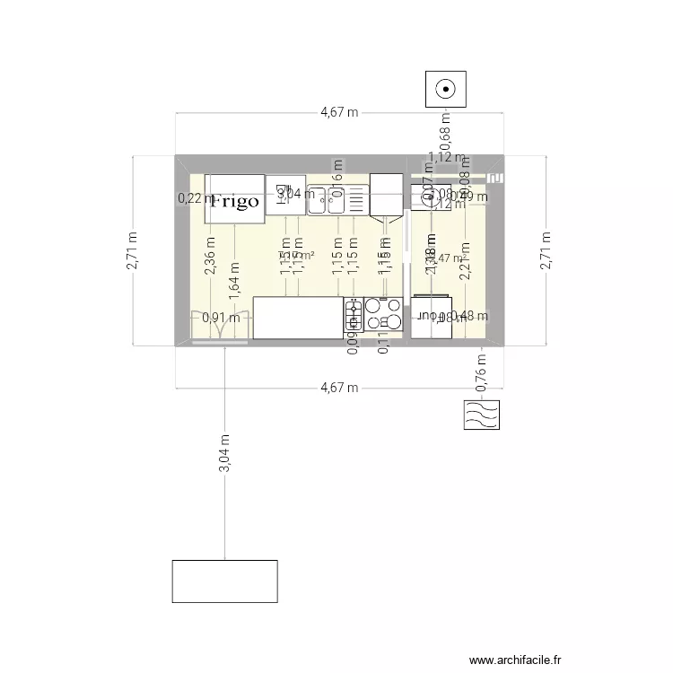 Cuisinemevoyo2. Plan de 2  et 10 m²