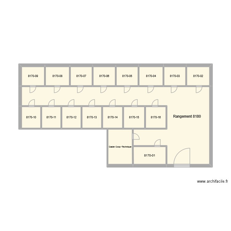 Rangement 8180. Plan de 18 pièces et 35 m2