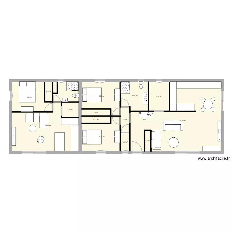 maison trois. Plan de 14  et 129 m²