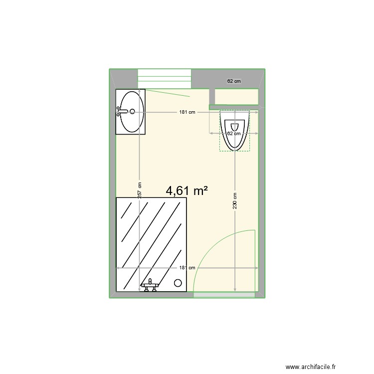 salle de bain chambre. Plan de 1 pièce et 5 m2