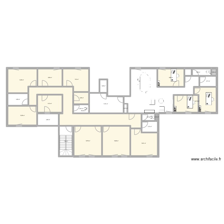 Fraternité 1er étage. Plan de 25 pièces et 197 m2