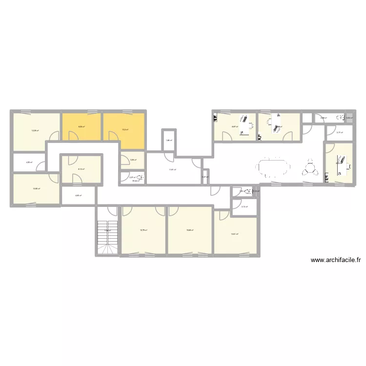 Fraternit&eacute; 1er &eacute;tage. Plan de 26  et 198 m²