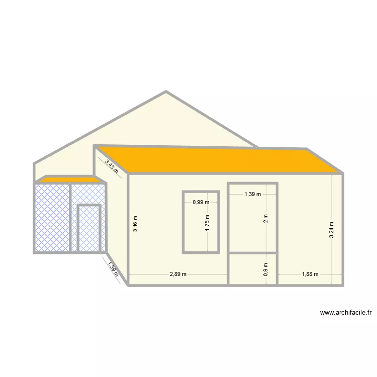 Croquis Fa&ccedil;ade Nord Est. Plan de 11  et 38 m²