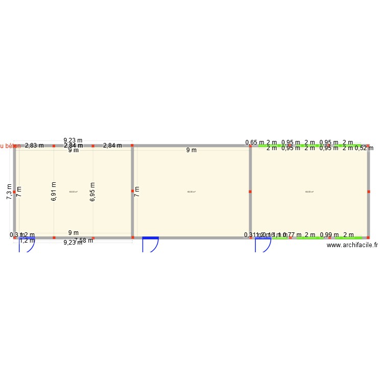 Plan de Bédaka. Plan de 3 pièces et 189 m2