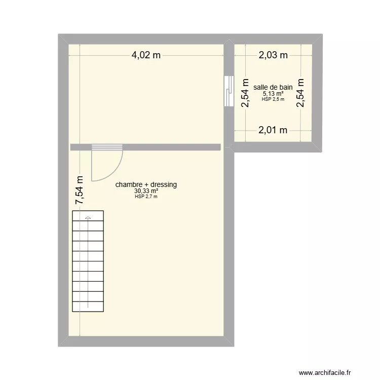 1er etage. Plan de 2  et 35 m²