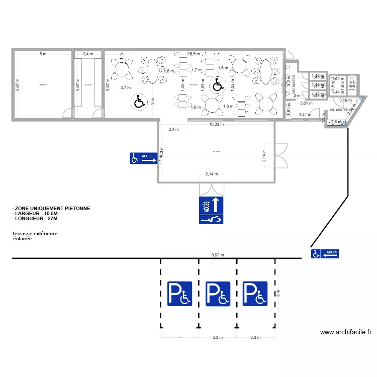 Restaurant places de parking. Plan de 