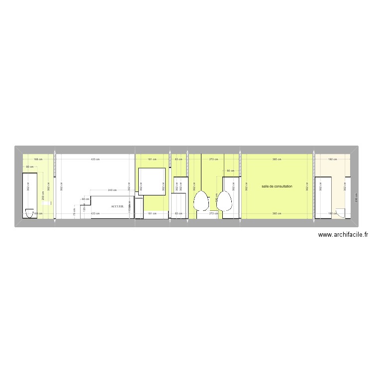 Coupe longitudinale. Plan de 7 pièces et 60 m2