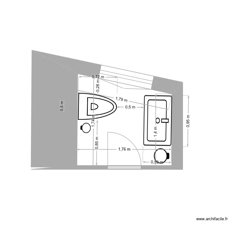 WC Entr&eacute;e bureau VD WC mur Sud. Plan de 
