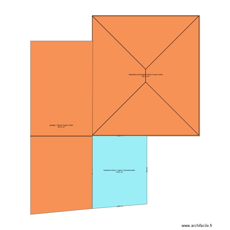 Plan toiture maison - garage et verenda avant travaux. Plan de 0 pièce et 0 m2