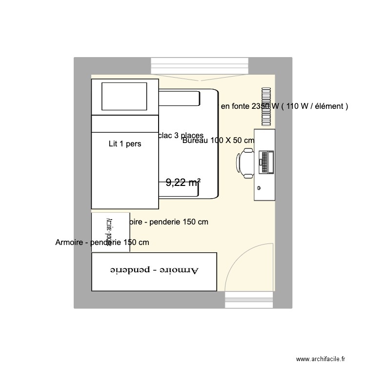 chambre filles. Plan de 1 pièce et 9 m2
