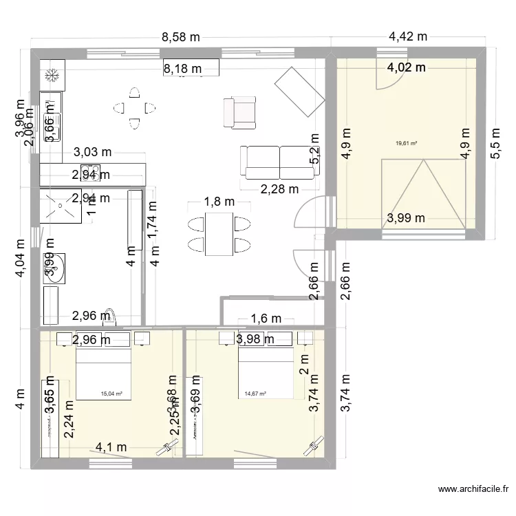 COURVAUDON. Plan de 3  et 49 m²
