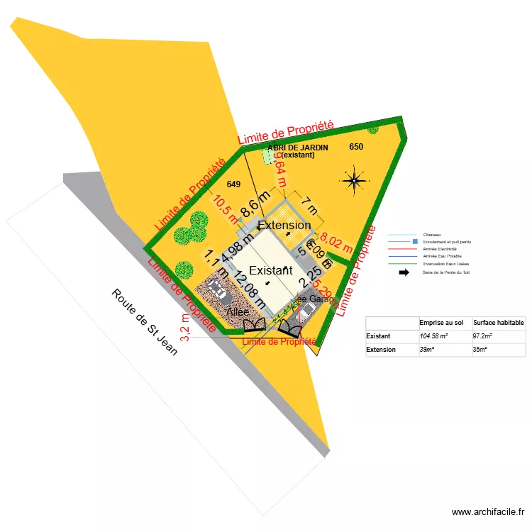 Plan de masse r&eacute;el. Plan de 2  et 132 m²