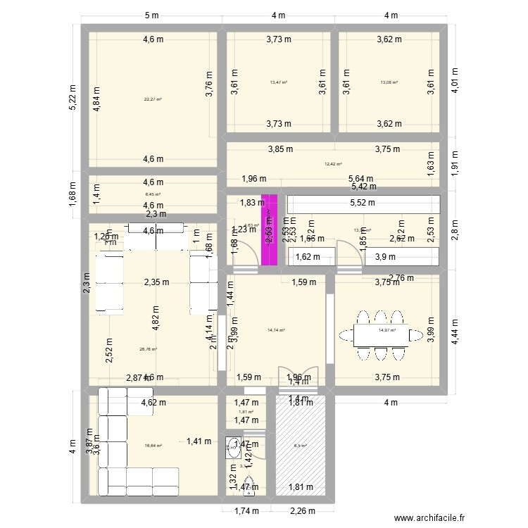 1nv. Plan de 14 pièces et 170 m2