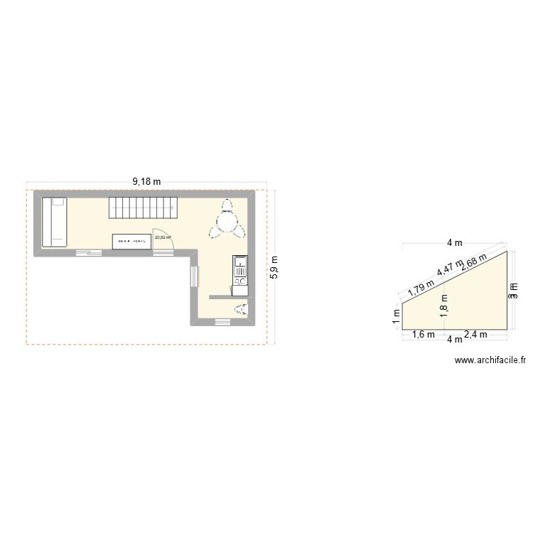 Marat. Plan de 1 pièce et 21 m2