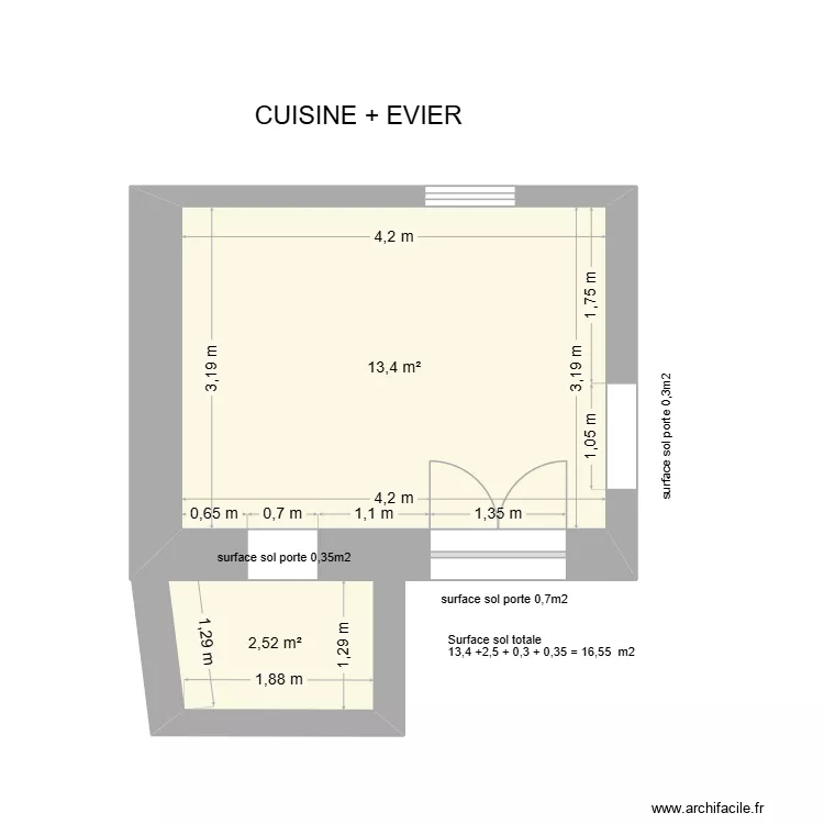 CUISINE BAS. Plan de 2 Pièces et 16 m² CUISINE BAS. Plan de 2 Pièces et 16 m²